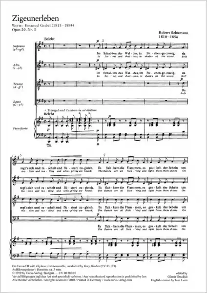 Zigeunerleben op.29,3 für Soli (SSAATTB), Chor und Klavier Markenprodukt