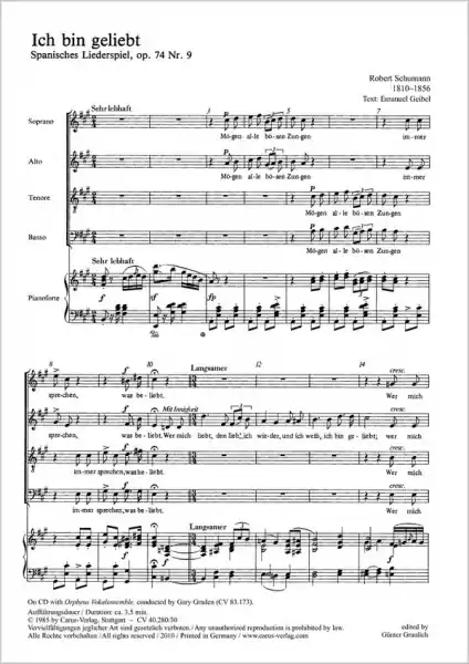 Ich bin geliebt op.74,9 für Chor und Klavier Sale
