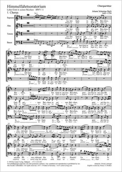 Sofort Bestellen Lobet Gott in seinen Reichen Kantate Nr.11 BWV11