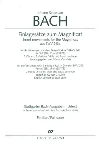 Einlagesätze zum Magnificat Es-Dur BWV243a für Soli, gem Chor und Bc Neuheit
