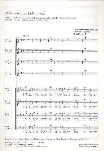 Mitten wir im Leben sind op.23.3 für gem Chor (SSAATTBB) Highlight