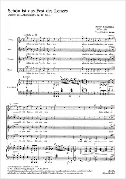 SCHOEN IST DAS FEST DES LENZES SOPRANO, ALTO, TENORE, BASSO, PIA- Begrenztes Angebot