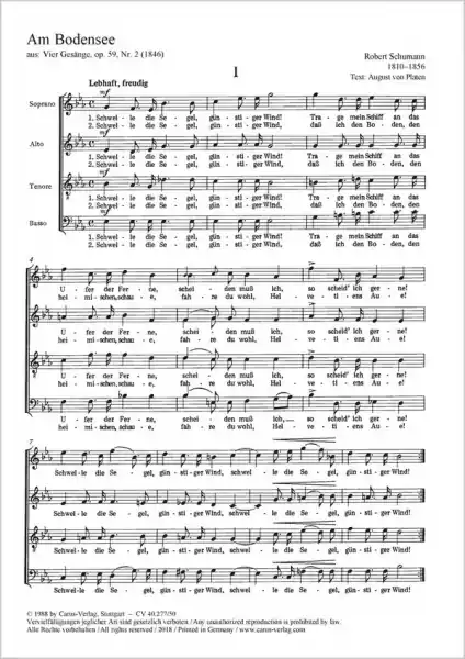 Garantierte Lieferung AM BODENSEE SOPRANO, ALTO, TENO- RE, BASSO, OP. 59, NR. 2, 1846