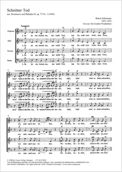 Schnitter Tod op.75,1 für gem Chor a cappella Sonderangebot