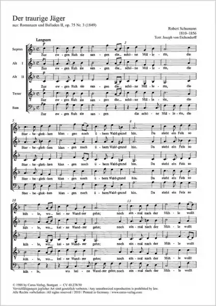 DER TRAURIGE JAEGER SOPRANO, ALTO I, ALTO II, TENORE, BASSO, OP. 75 Online Kaufen