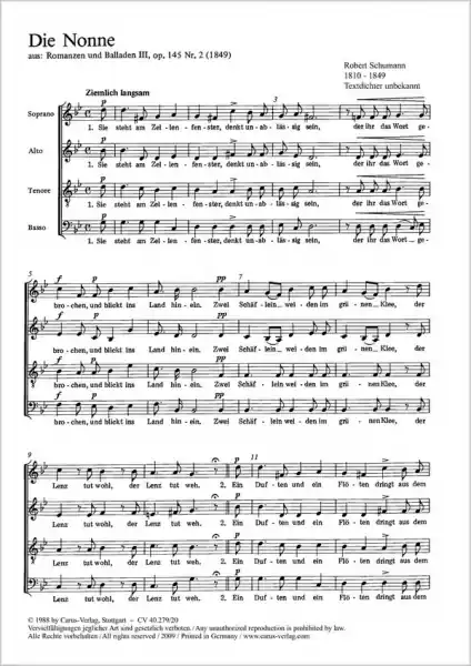 Die Nonne op.145 Nr.2 und John Anderson op.67 Nr.5 für gem Chor a cappella Zertifiziert