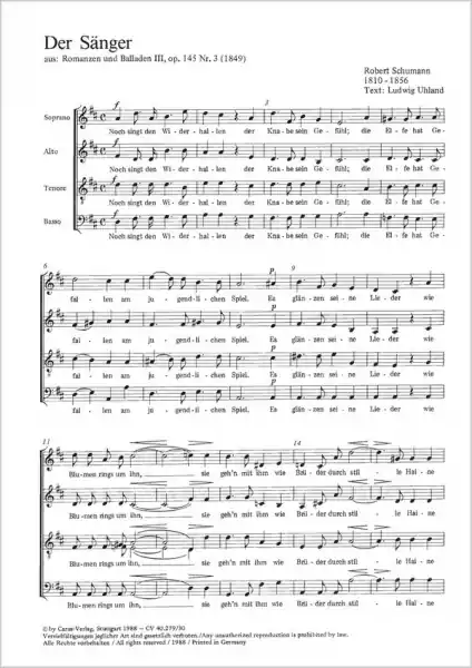 DER SAENGER SOPRANO, ALTO, TENO- RE, BASSO, OP. 145 NR. 3, 1849 Neue Kollektion