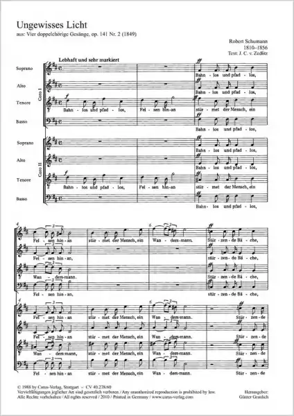 Super-Preis Ungewisse Licht op.141,2 für gem Chor a cappella