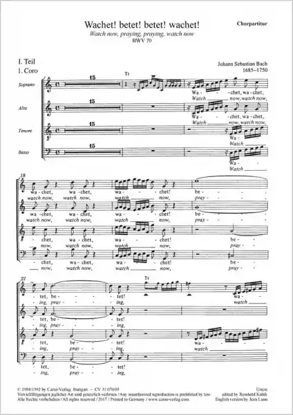 Preisreduziert Wachet betet betet wachet BWV70 für Soli, gem Chor und Orchester