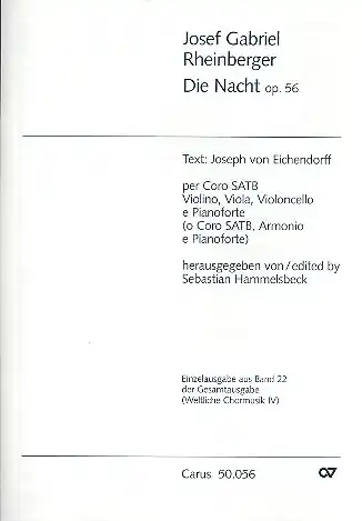 Die Nacht op.56 für gem Chor, Streichtrio (Harmonium) und Klavier Rabatt