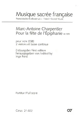 Pour la fete de l'Epiphanie H395 für 3 Stimmen (SSB), 2 Violinen und Bc Online Kaufen
