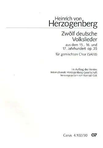 Highlight 12 deutsche Volkslieder op.35 für gem Chor a cappella