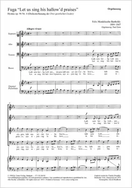 Lasst sein heilig Lob uns singen Fuge für gem Chor und Orchester Angebot