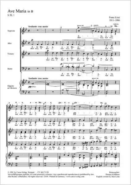 Kostenloser Versand Ave Maria für gem Chor und Orgel ad lib