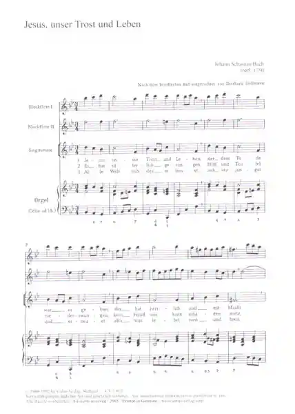 JESUS UNSER TROST UND LEBEN FUER SINGSTIMME, 2 BLFL UND BC PARTITUR Direktkauf