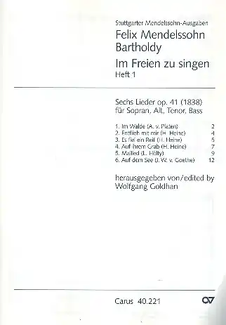 Rabatt Im Freien zu singen Band 1 op.46 6 Lieder für gem Chor