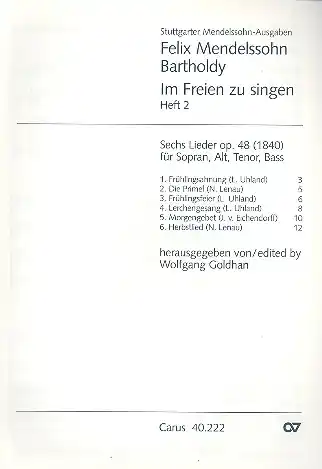 Im Freien zu singen Band 2 op.48 6 Lieder für gem Chor a cappella Neue Kollektion