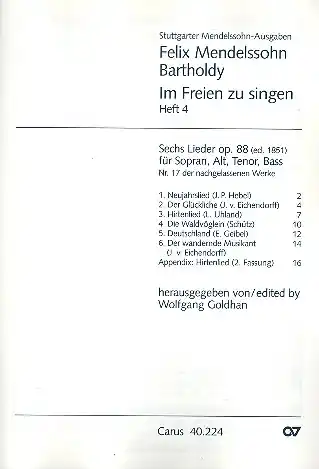 Im Freien zu singen Band 4 op.88 6 Lieder für gem Chor Solange Der Vorrat Reicht