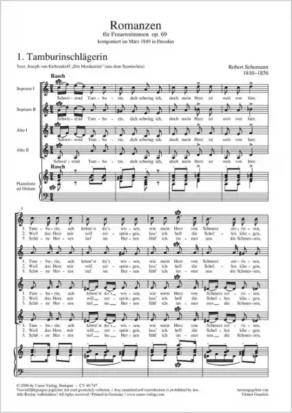 Romanzen op.69 für Frauenchor (SSAA) und Klavier Bestpreis