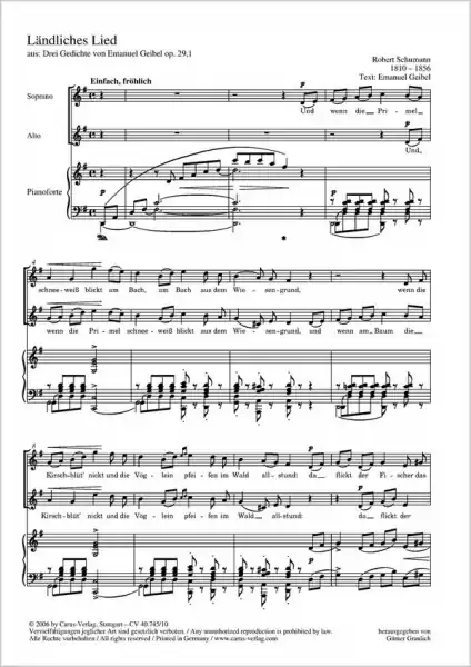 Ländliches Lied op.29,3 für Frauenchor und Klavier Kostenloser Versand