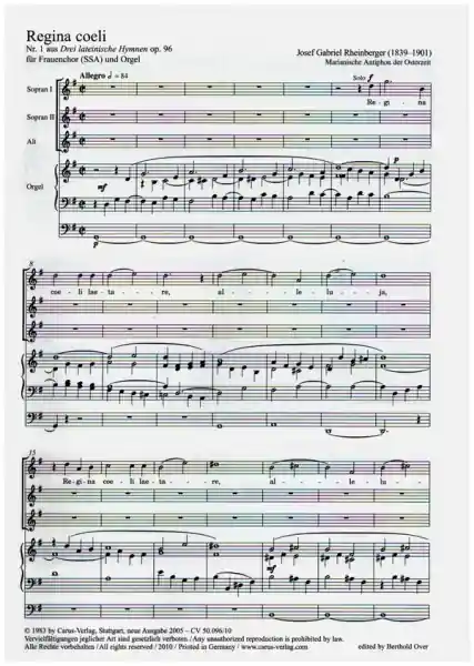 Regina Coeli op.96,1 für Frauenchor und Orgel Top-Preis