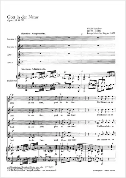 Direkt Vom Hersteller GOTT IN DER NATUR OP.133 D757 FUER FRAUENCHOR (SSAA) UND KLAVIER