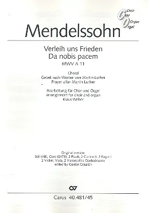 Verleih uns Frieden gnädiglich für gem Chor und Orgel Neue Kollektion