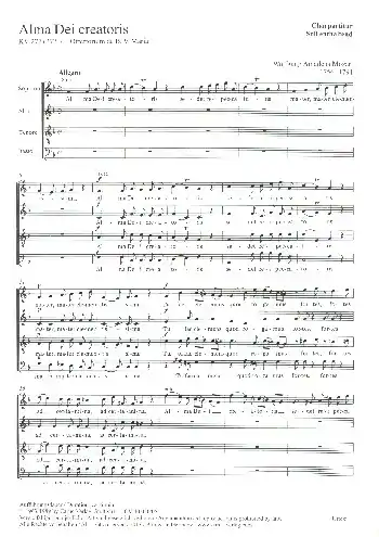 Wochenendangebot Alma Dei creatoris KV277 (KV272a) für Soli, gem Chor, 2 Violinen und Bc (3 Pos ad lib)