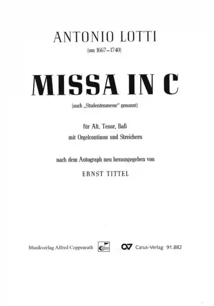 Missa in C für Alt, Tenor, Bass, Streicher und Orgelcontinuo Schnäppchen