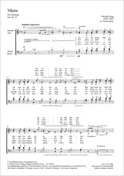 Billig Varen Der Frühling für gem Chor Chorpartitur (nor/dt)