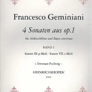 Preisknaller 4 Sonaten aus op.1 Band 1 für Altblockflöte und Bc