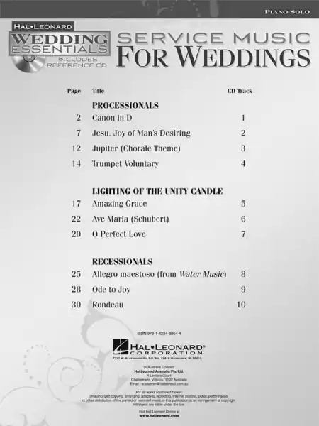 Nur Heute Service Music for Weddings (+CD) for piano