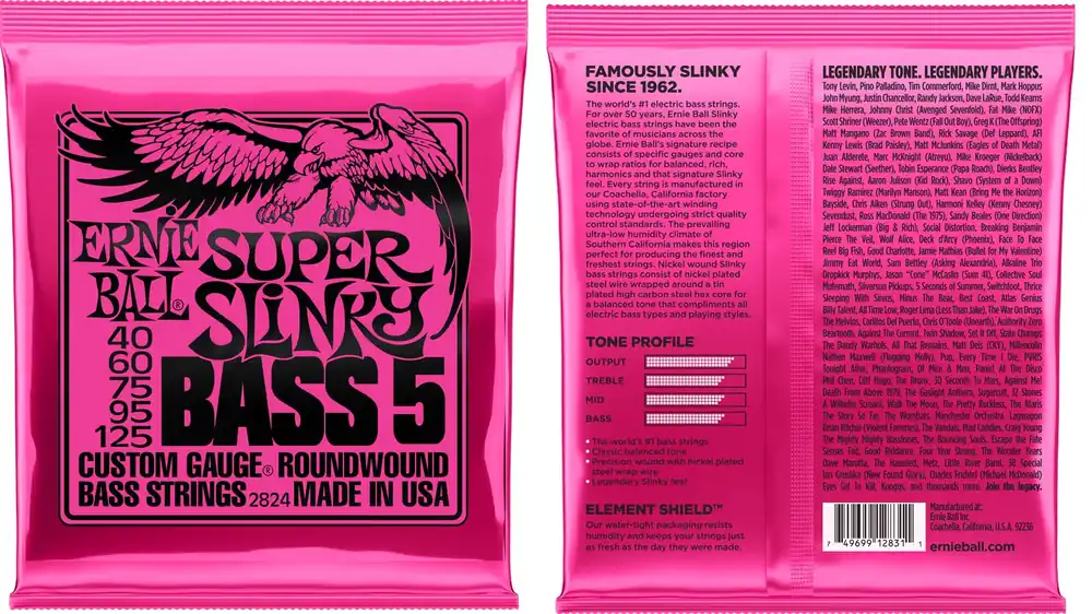 Ernie Ball EB-2824 5-String Super Slinky Bass Saiten 40-125 Zertifiziert
