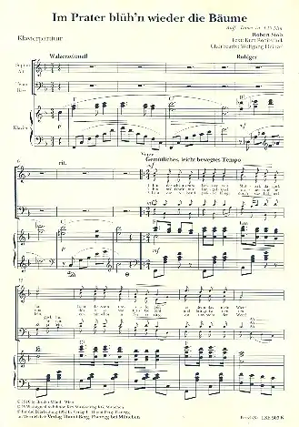 Im Prater blüh'n wieder die Bäume für gem Chor und Klavier Beliebt