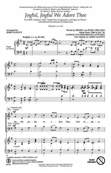 Joyful, joyful we adore Thee for mixed chorus and piano (organ) Direktkauf
