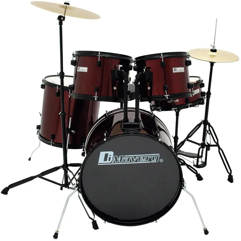 DIMAVERY DS-200 Schlagzeug-Set, weinrot Abverkauf