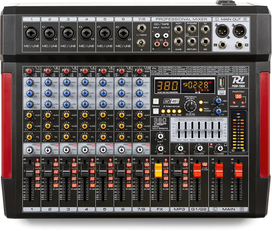 Power Dynamics PDM-T804 Bühnenmischpult 8-Kanal DSP/MP3 Schneller Versand