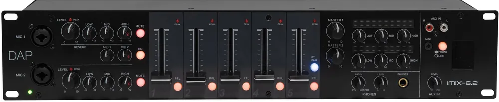 DAP-Audio IMIX-6.2 7-Kanal-2U-Installationsmischpult BT Kostenloser Versand