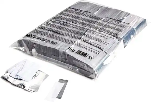 Kostenloser Rückversand Magic FX Slowfall Konfetti Rechteckig 55x17mm - Weiß+Silber 1kg
