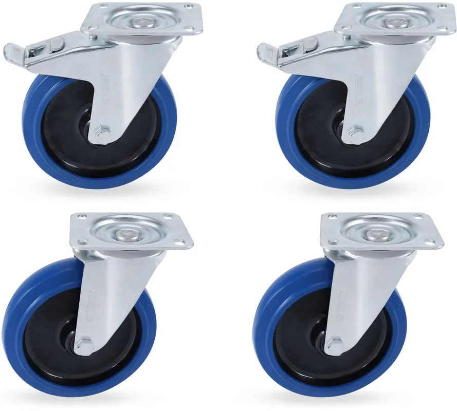 Riggatec Lenkrollensatz 200mm BLUE WHEEL 2x mit Bremse, 2x ohne Bremse Markenprodukt