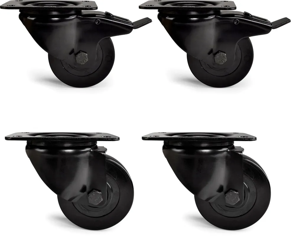 Rabatt Riggatec Lenkrollen 100mm BLACK WHEEL Schwerlast 2x mit/ 2x ohne Bremse