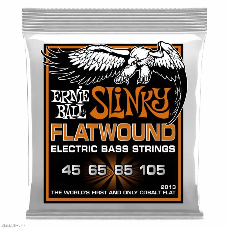 Neu Im Sortiment ERNIE BALL 2813 FLATWOUND SLINKY 45-105 Flatwound Bass Saiten