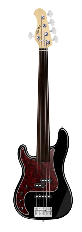 Markenware Sadowsky MetroLine 21-Fret Hybrid P/J Bass, Swamp Ash Body, Tigerstripe Ebony Fingerboard, 5-String, Fretless, Lefthand - Solid Black High Polish