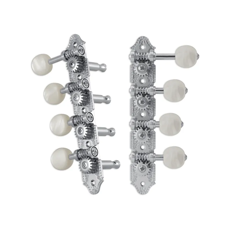 Grover 409FC Professional Mandolin Standard "F"-Style Machine Heads with Pearloid Button - Standard, 4 + 4 - Chrome Ausverkauf