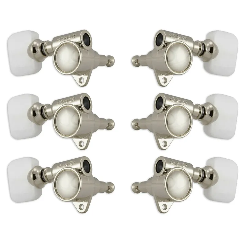 Grover 103N Original 'Milk Bottle' Style Rotomatics with Pearloid Button - Guitar Machine Heads, 3 + 3 - Nickel Super-Preis
