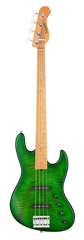 Saisonangebot Sadowsky MetroLine Deluxe 21-Fret Standard J/J Bass, Okoume Body, Roasted Maple Fingerboard, 4-String - Emeraude Greenburst Transparent Satin