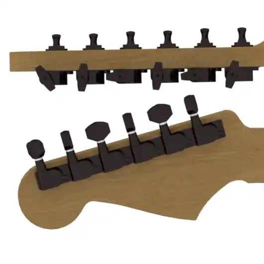 Preiswert Hipshot Tuner Upgrade Kit, with Universal Mounting Plates, 6-in-Line, Staggered Posts - Black