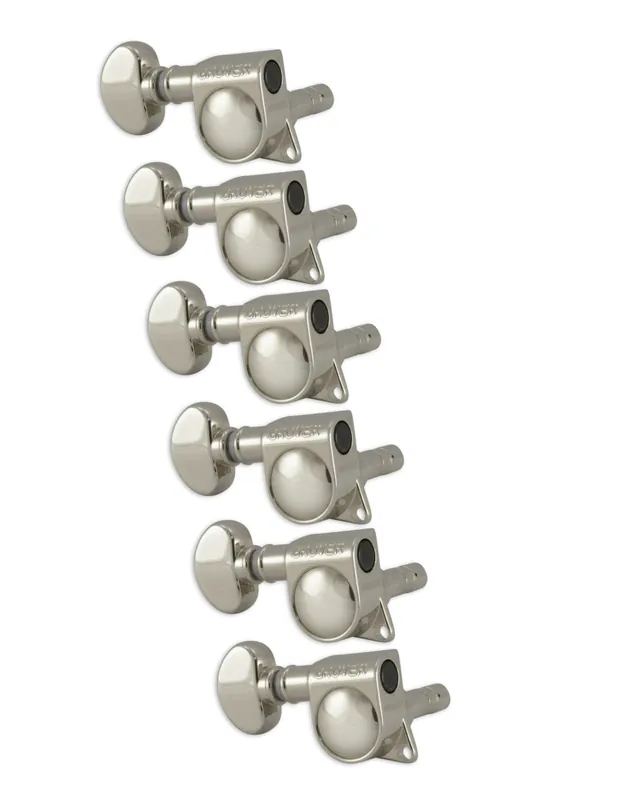 Rabatt Grover 406NL6 Mini Locking Rotomatics with Round Button - Guitar Machine Heads, 6-in-Line, Lefthand, Treble Side (Right) - Nickel