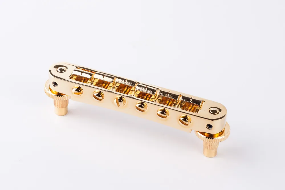 Sonderangebot TonePros TP6A G - Standard Aluminium Tune-O-Matic Bridge with Bell Brass Saddles (Small Posts / Notched Saddles) - Gold