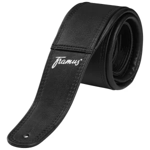 Framus Teambuilt Synthetic Leather Guitar Strap - Black, Silver Embossing Rabatt